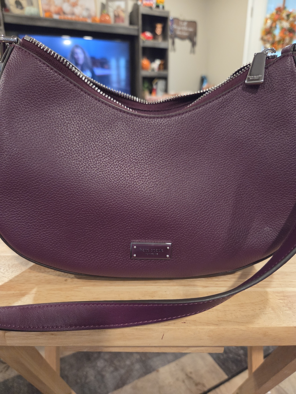 kate spade Pebbled Leather Crescent Shoulder Bag — Plum/Burgundy